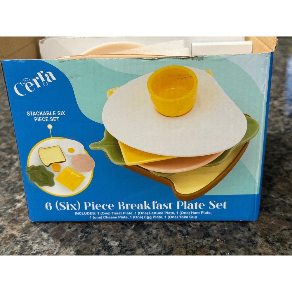 Cerra 6 Piece Breakfast Plate Set Stackable Dolomite Novelty Dishware New In Box